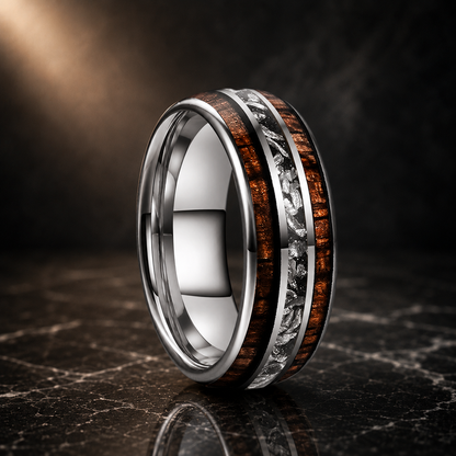 Koa Wood and Meteorite Tungsten Ring