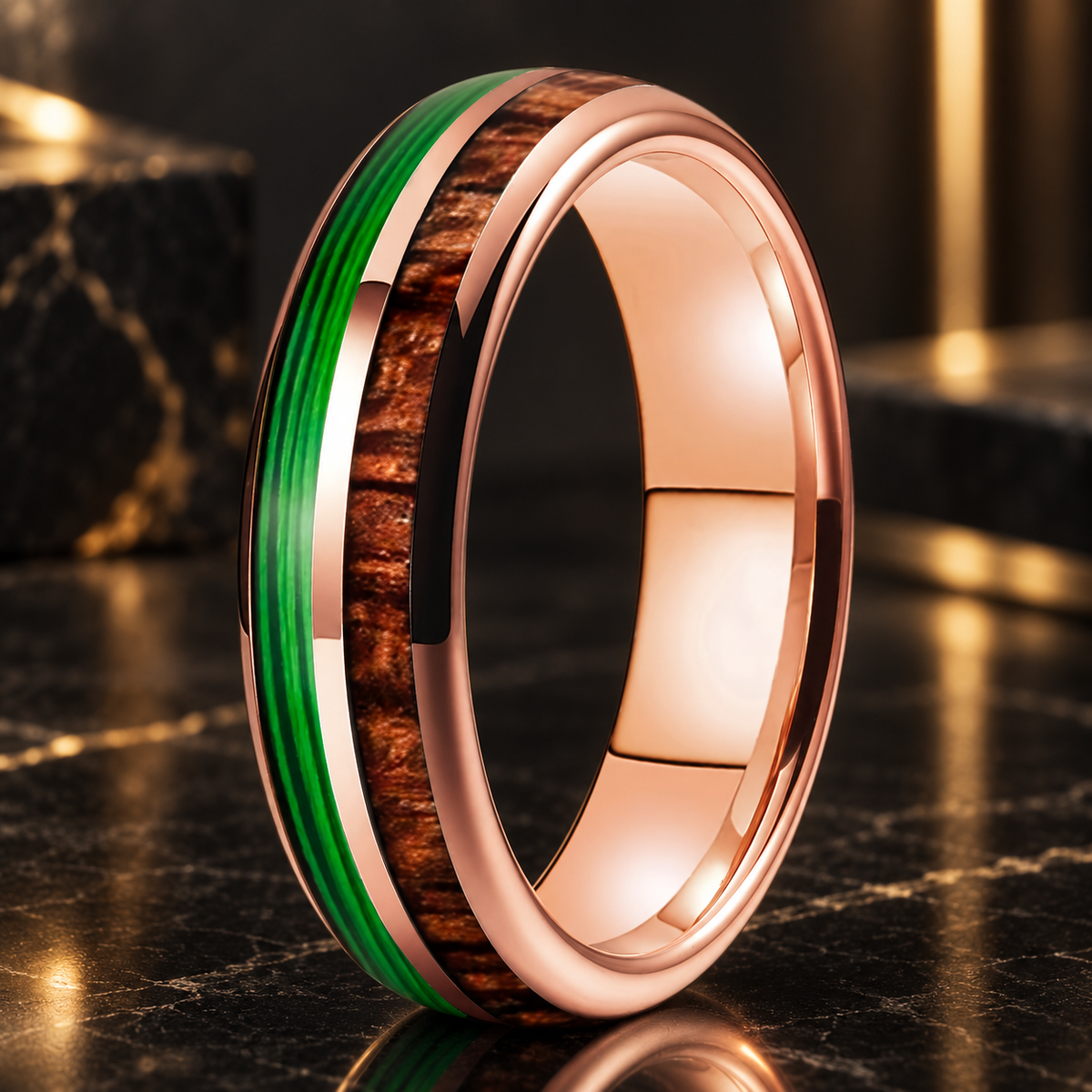 Koa Wood and Guitar String Tungsten Ring