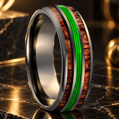 Koa Wood and Guitar String Tungsten Ring