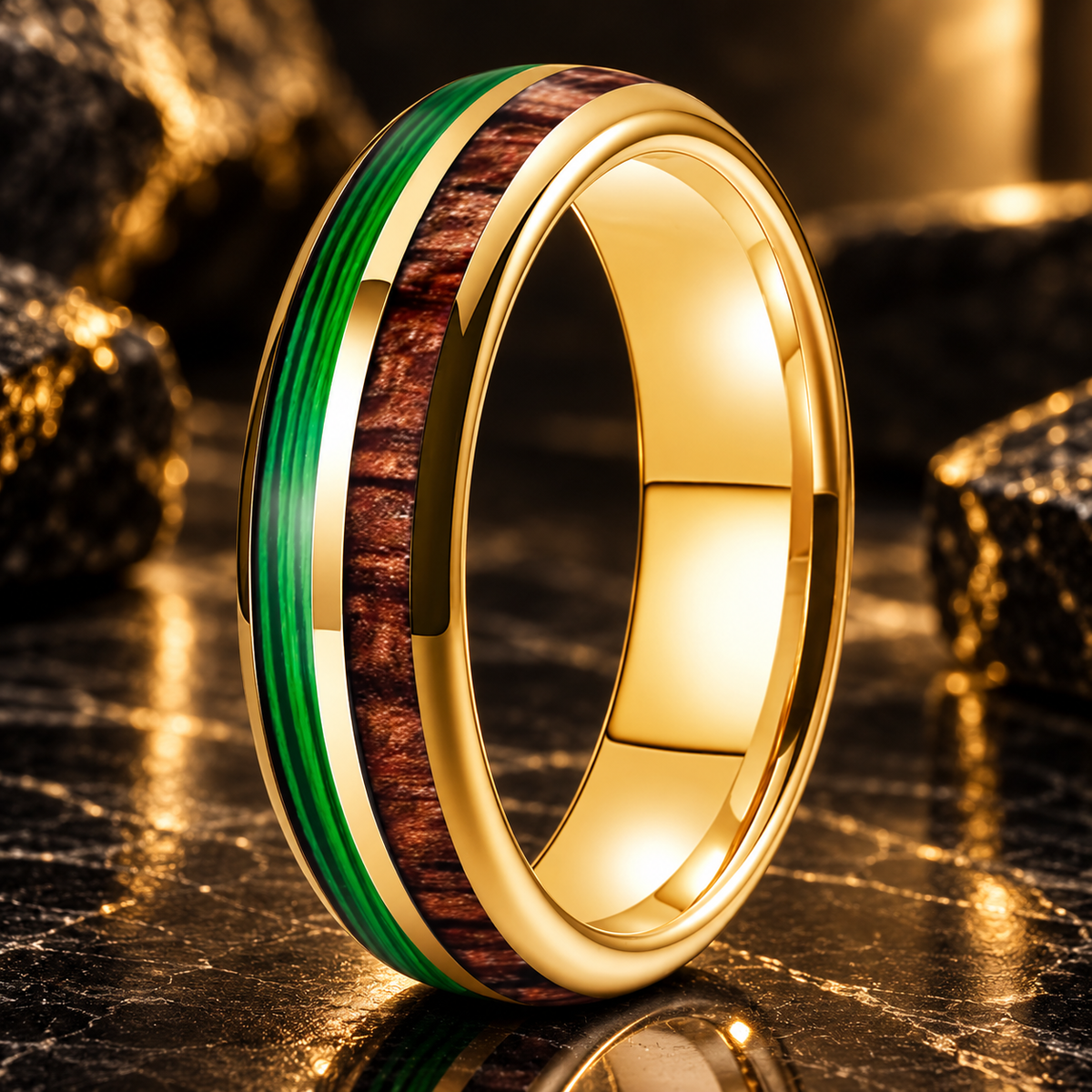 Koa Wood and Guitar String Tungsten Ring