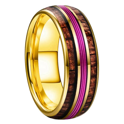  Koa Wood and Purple Guitar String Tungsten Ring