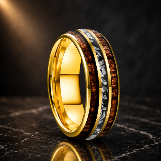 Koa Wood and Meteorite Tungsten Ring