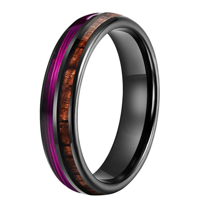  Koa Wood and Purple Guitar String Tungsten Ring