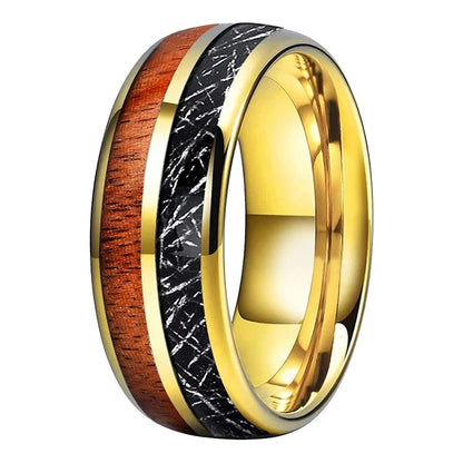 Koa Wood and Black Meteorite Tungsten Ring