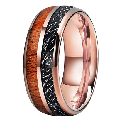 Koa Wood and Black Meteorite Tungsten Ring