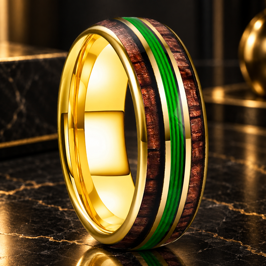 Koa Wood and Guitar String Tungsten Ring