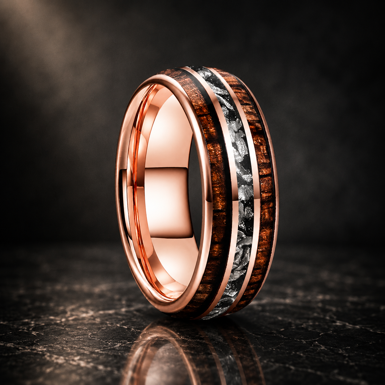 Koa Wood and Meteorite Tungsten Ring