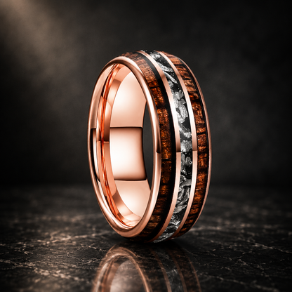 Koa Wood and Meteorite Tungsten Ring