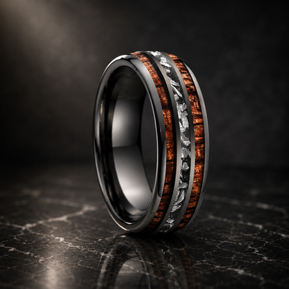 Koa Wood and Meteorite Tungsten Ring