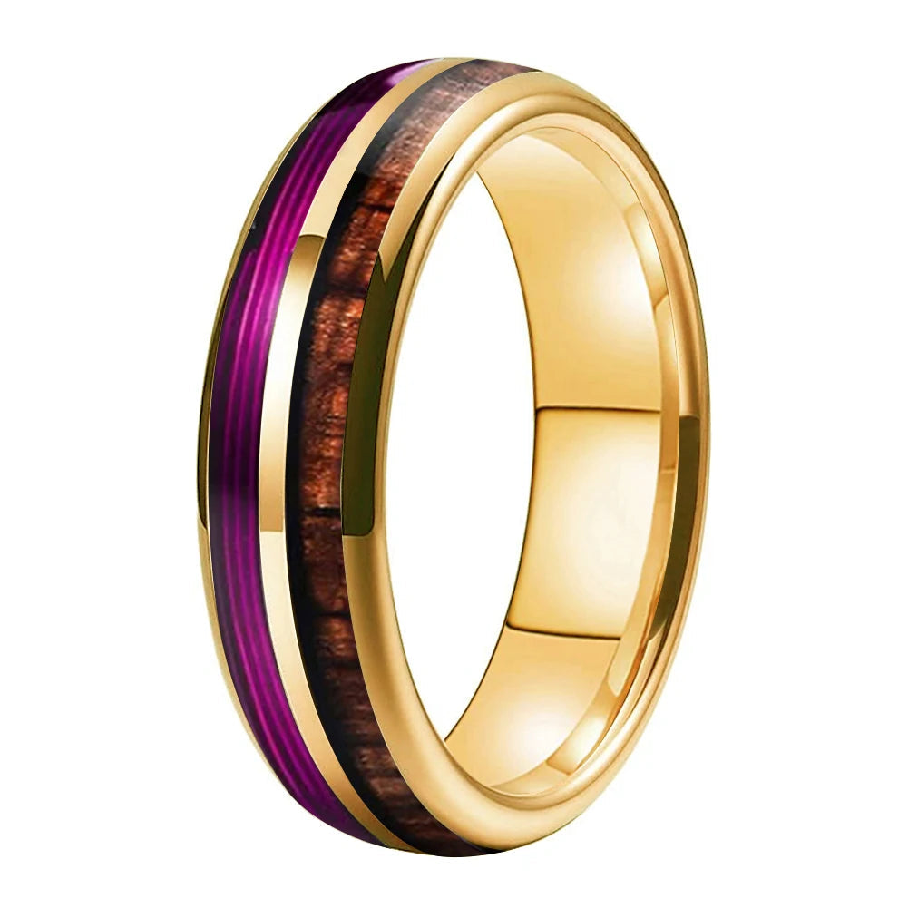  Koa Wood and Purple Guitar String Tungsten Ring