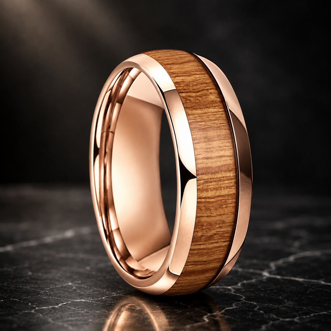 Yellow Peach Wood Tungsten Ring