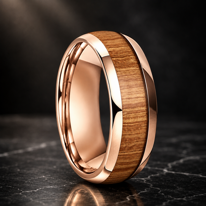 Yellow Peach Wood Tungsten Ring