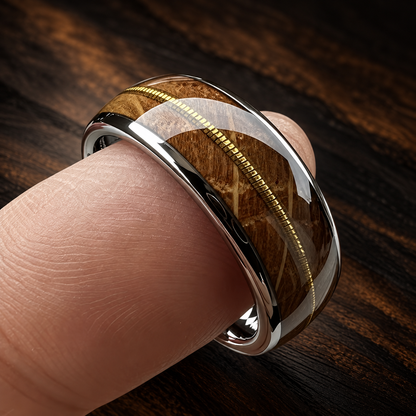 The Sixstring - Whiskey Oak and Guitar String Tungsten Ring