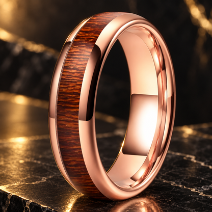 Red Wood Inlay Tungsten Ring