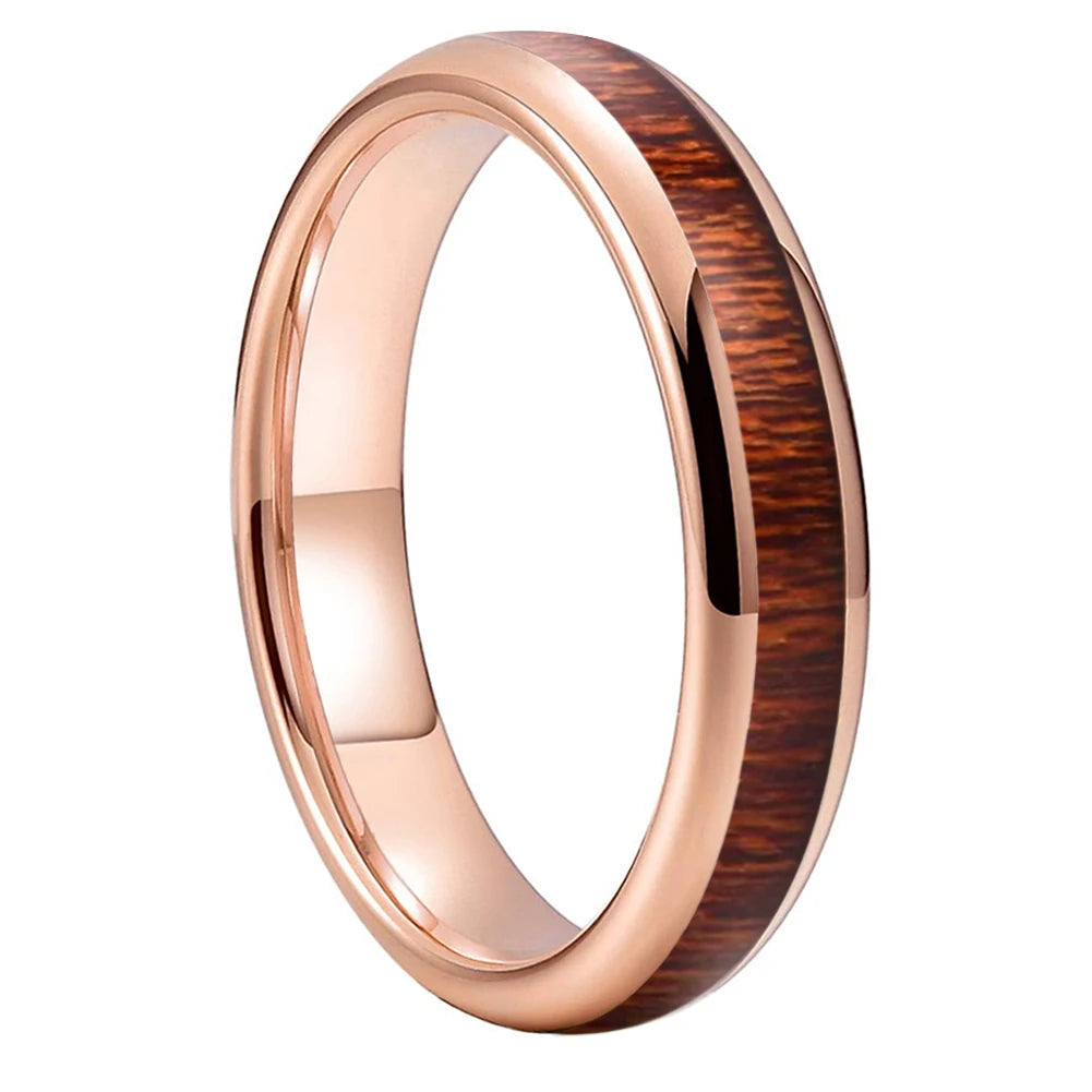 Red Wood Inlay Tungsten Ring