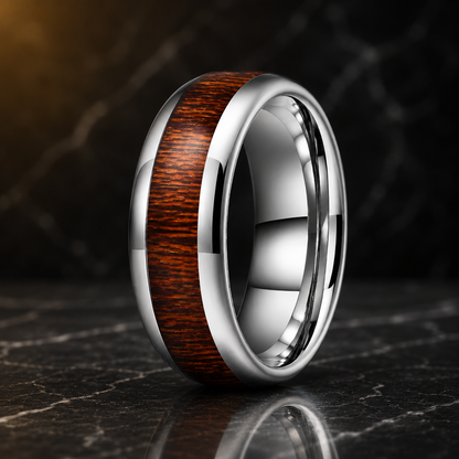 Red Wood Inlay Tungsten wedding Ring
