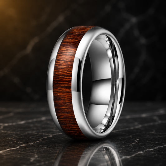 Red Wood Inlay Tungsten wedding Ring