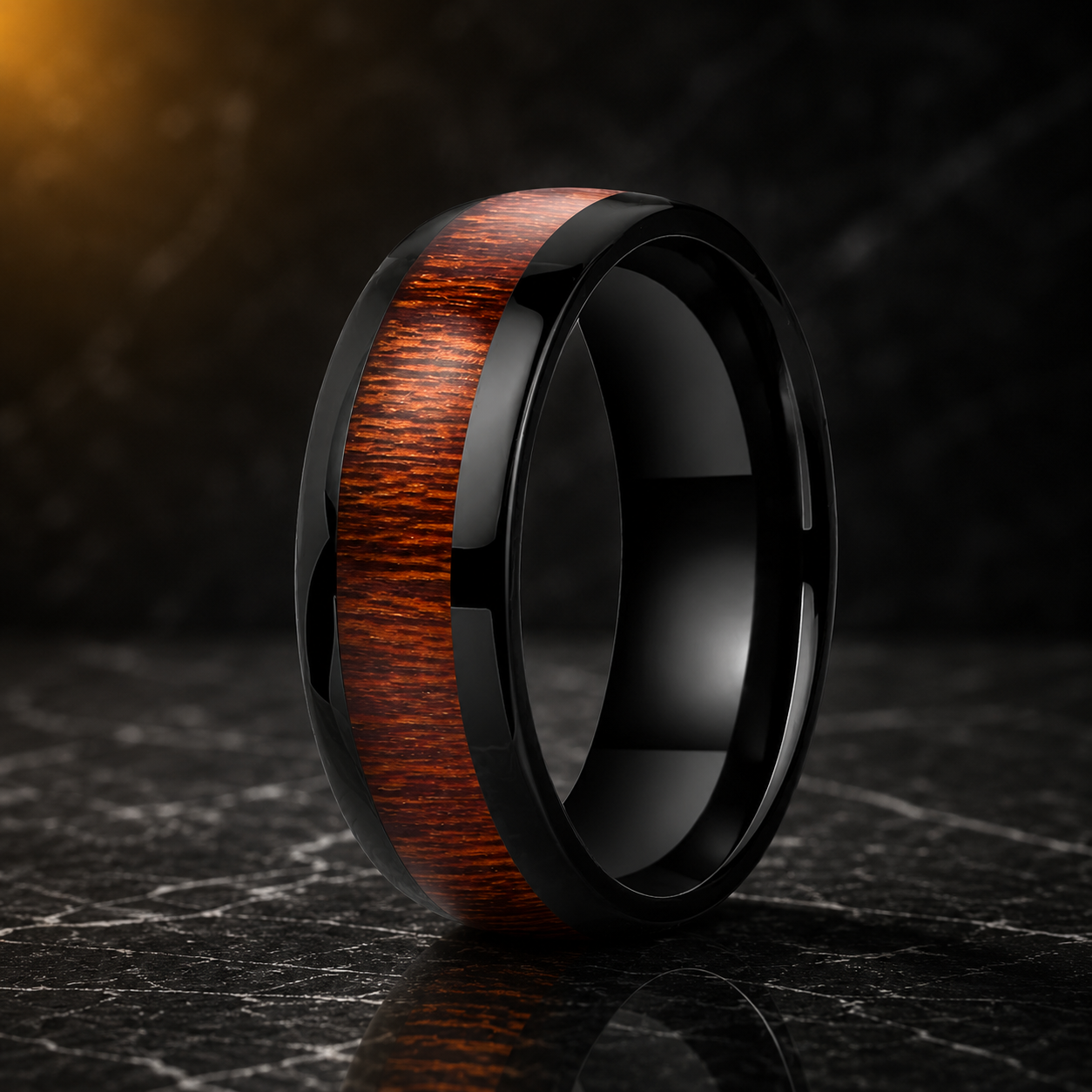 Red Wood Inlay Tungsten wedding Ring