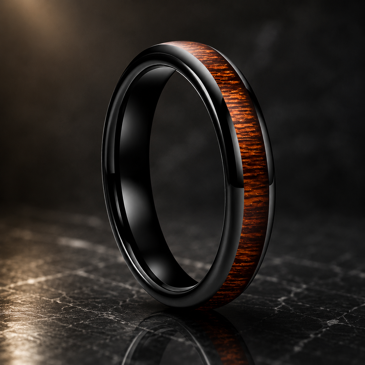 Red Wood Inlay Tungsten Ring