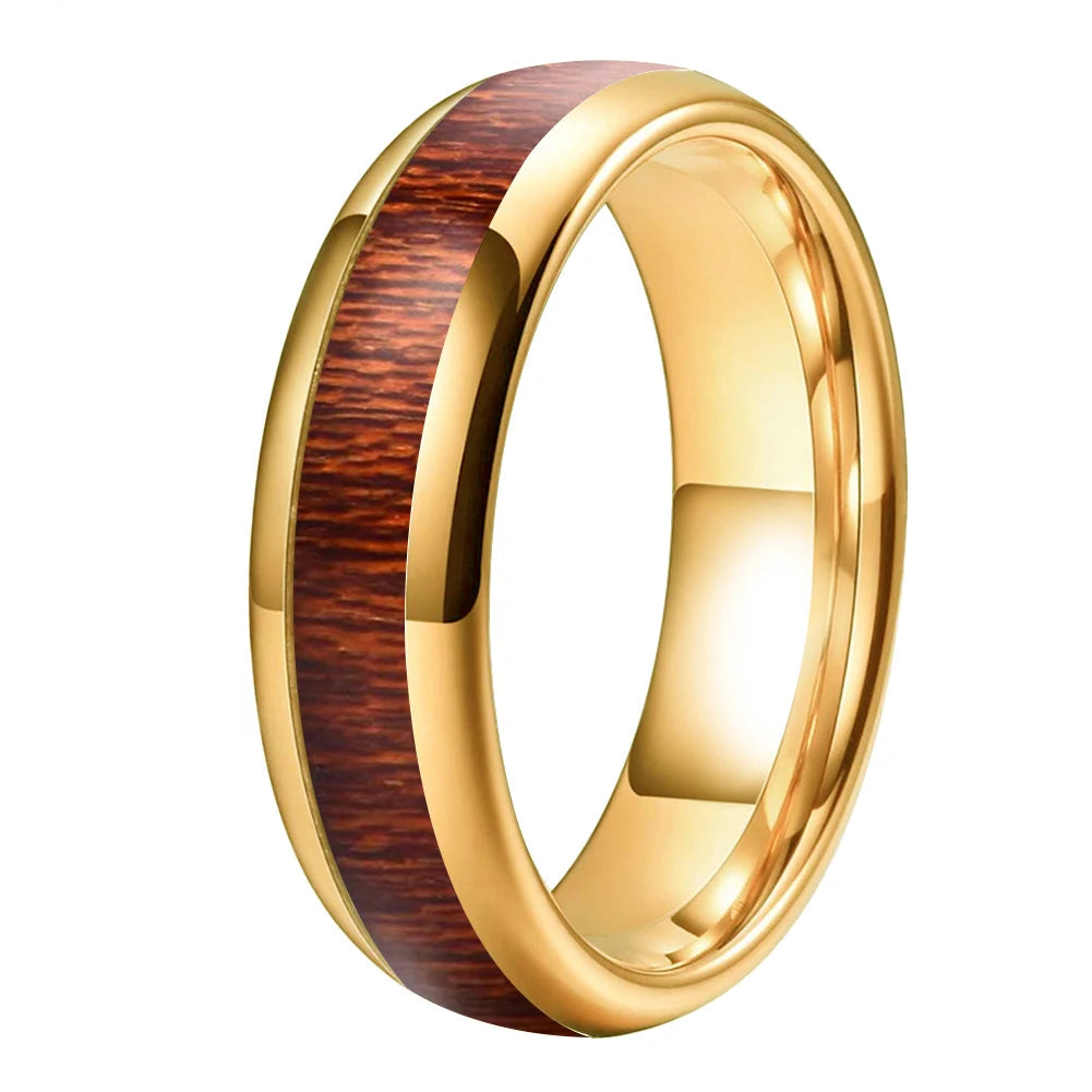 Red Wood Inlay Tungsten Ring