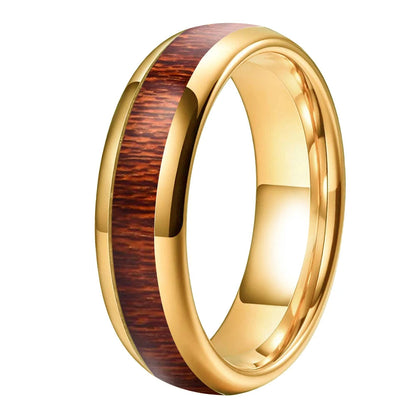 Red Wood Inlay Tungsten Ring