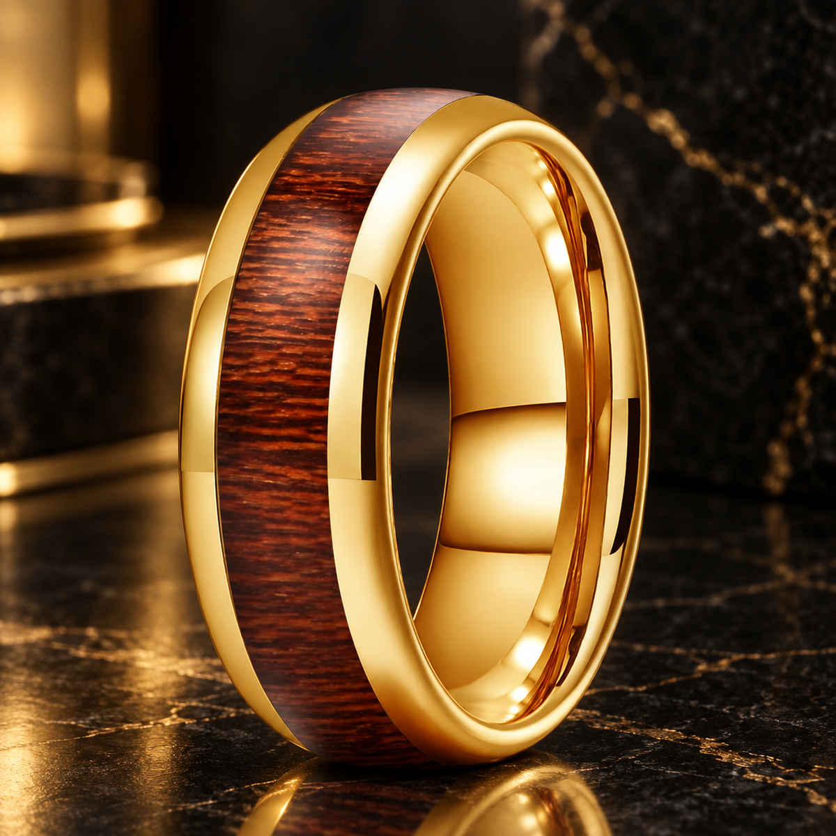Red Wood Inlay Tungsten Ring