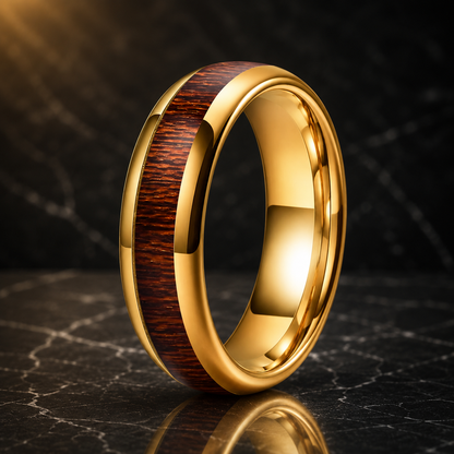 Red Wood Inlay Tungsten wedding Ring
