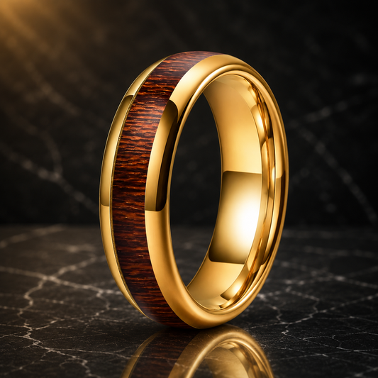 Red Wood Inlay Tungsten wedding Ring