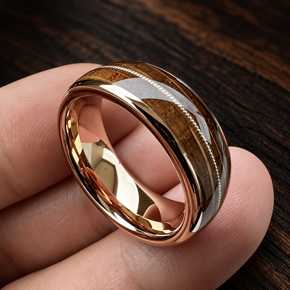 The Sixstring - Whiskey Oak and Guitar String Tungsten Ring