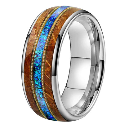 Whiskey Wood Opal and Guitar String Tungsten Ring