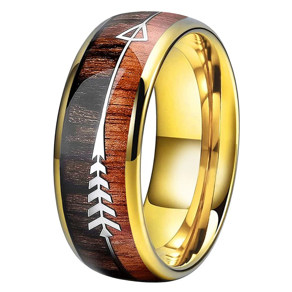 Wood and Arrow Inlay Tungsten Ring