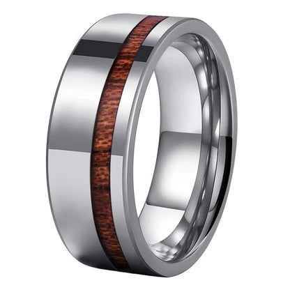 Silver Tungsten Ring with Wood inlay
