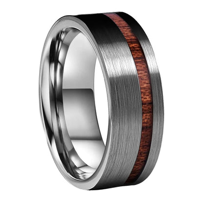 Silver Tungsten Ring with Wood inlay