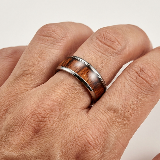 Silver Tungsten with Shallow Deep Redwood Inlay