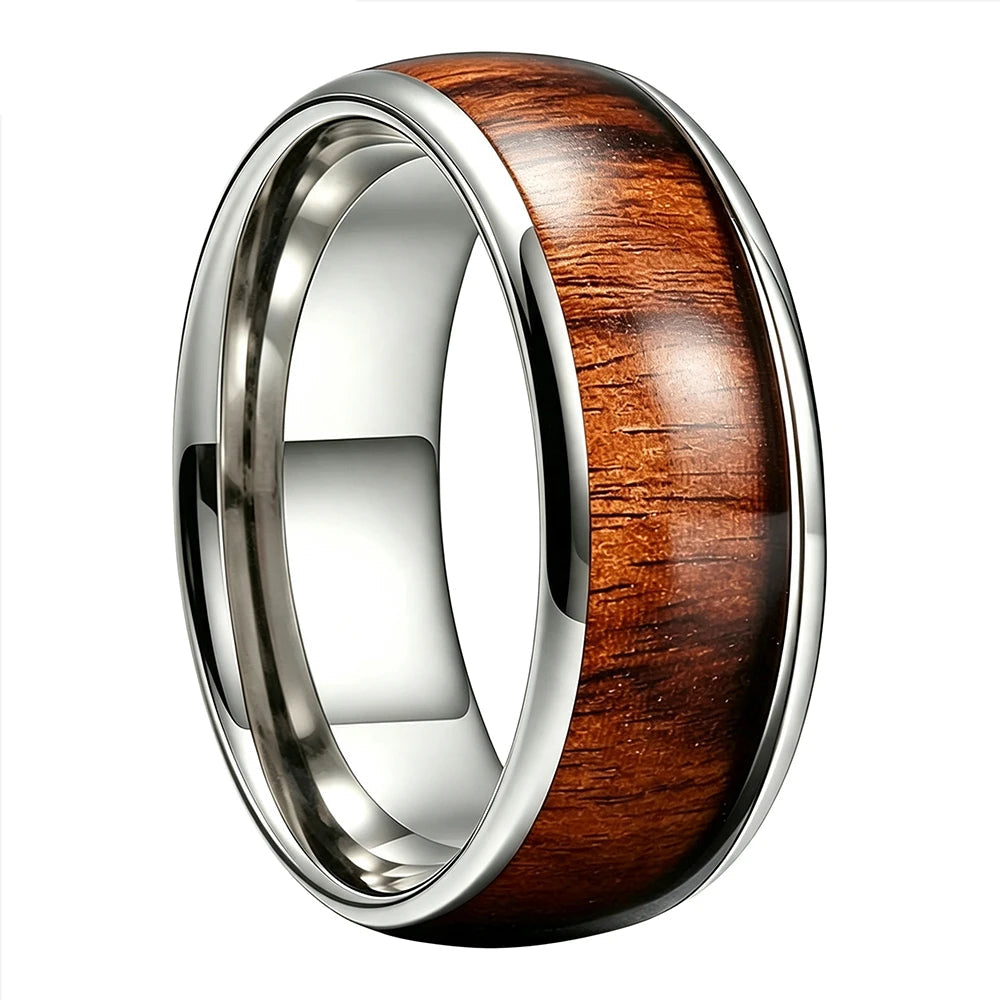 Silver Tungsten with Shallow Deep Redwood Inlay