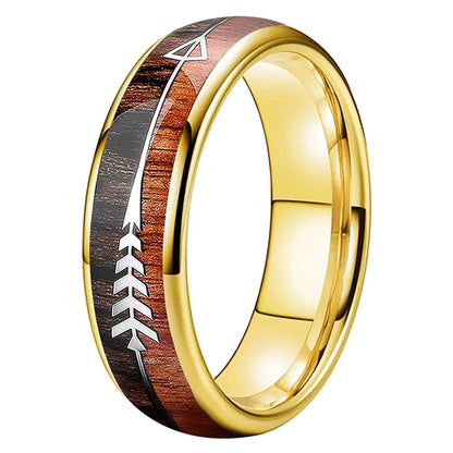 The Huntwood — Wood and Arrow Inlay Tungsten Ring