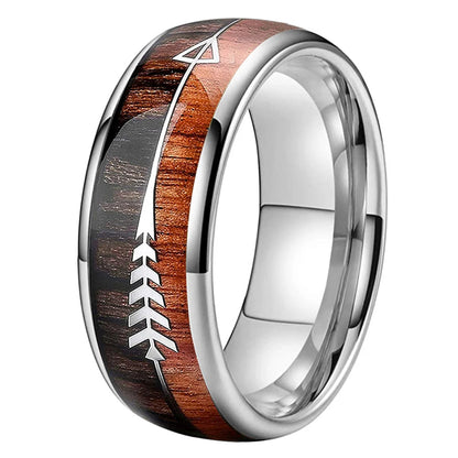 The Huntwood — Wood and Arrow Inlay Tungsten Ring