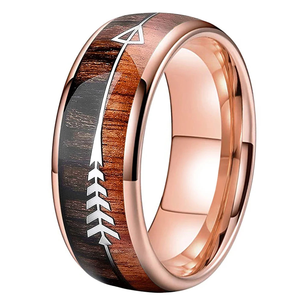 Wood and Arrow Inlay Tungsten Ring