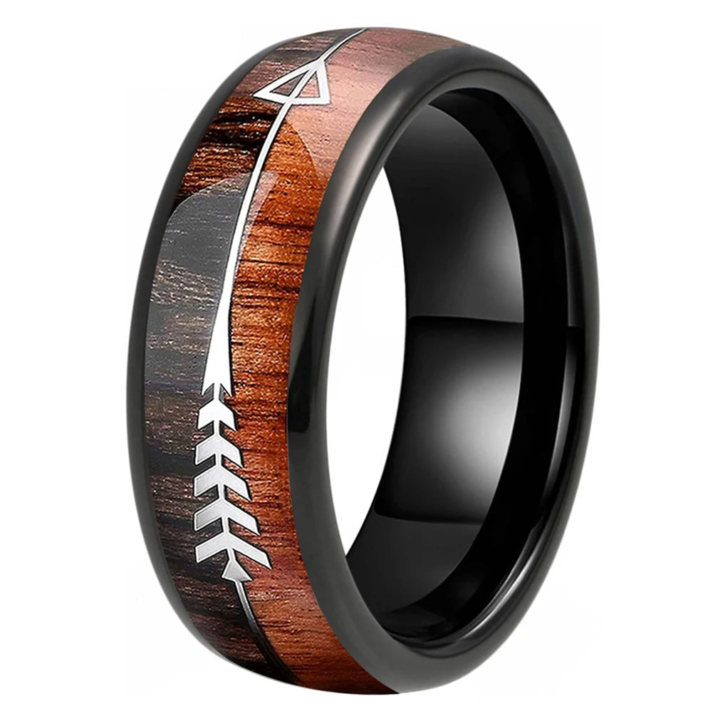 The Huntwood — Wood and Arrow Inlay Tungsten Ring