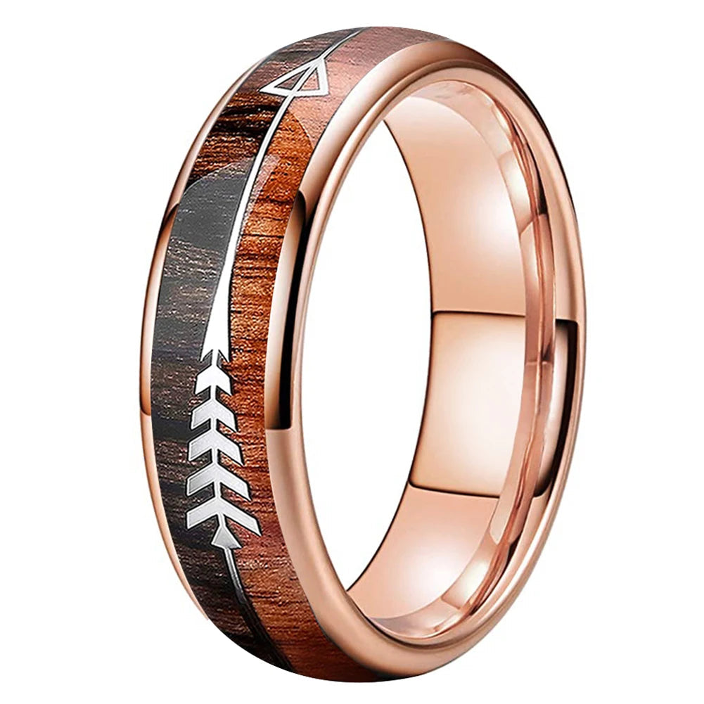 The Huntwood — Wood and Arrow Inlay Tungsten Ring