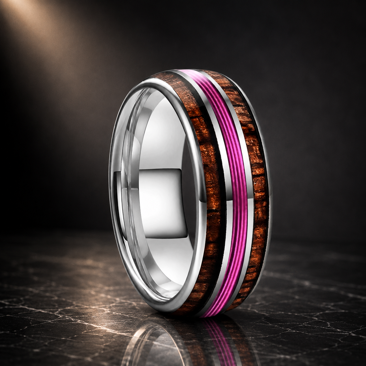The Plumkoa - Koa Wood and Purple Guitar String Tungsten Ring
