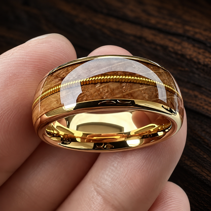 The Sixstring - Whiskey Oak and Guitar String Tungsten Ring