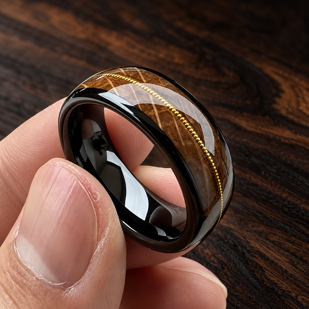 The Sixstring - Whiskey Oak and Guitar String Tungsten Ring