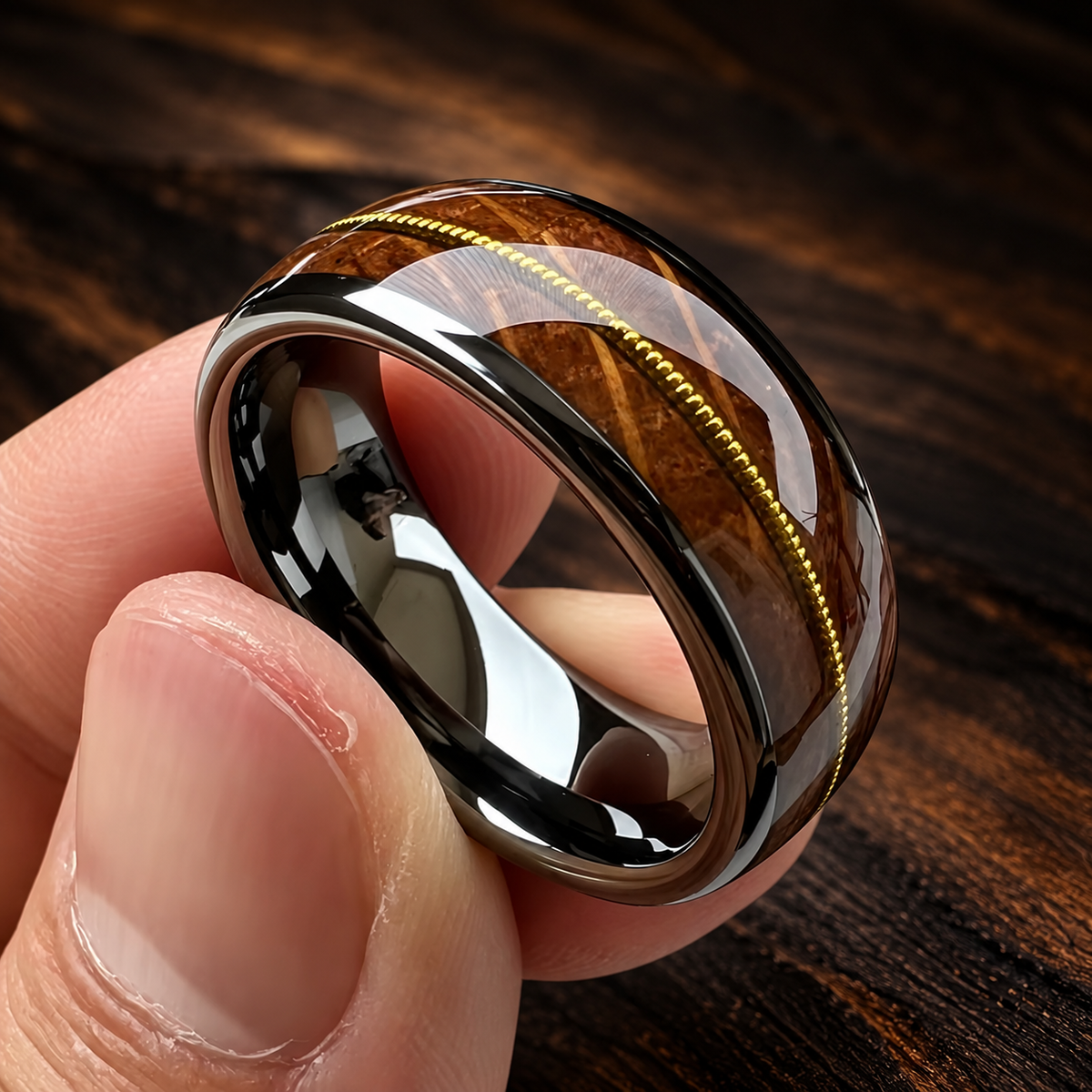 The Sixstring - Whiskey Oak and Guitar String Tungsten Ring