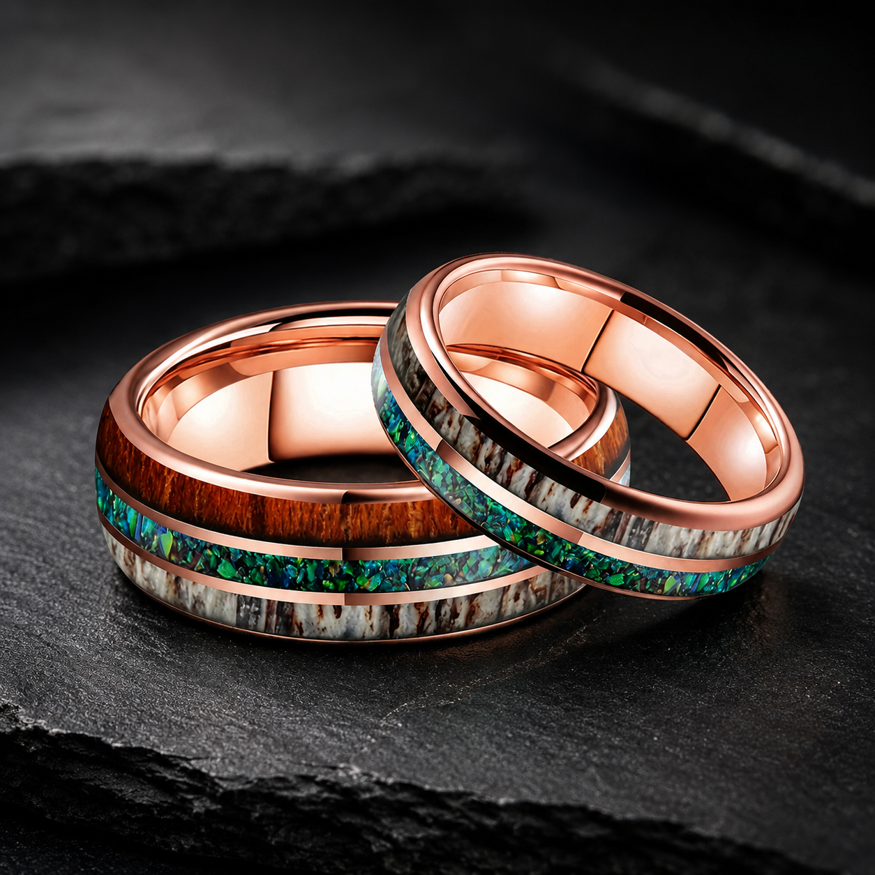 Tungsten_Ring_with_Opal_Deer_Antler-and_Redwood_Inlay