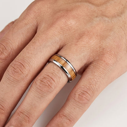 Yellow Peach Wood Tungsten Ring