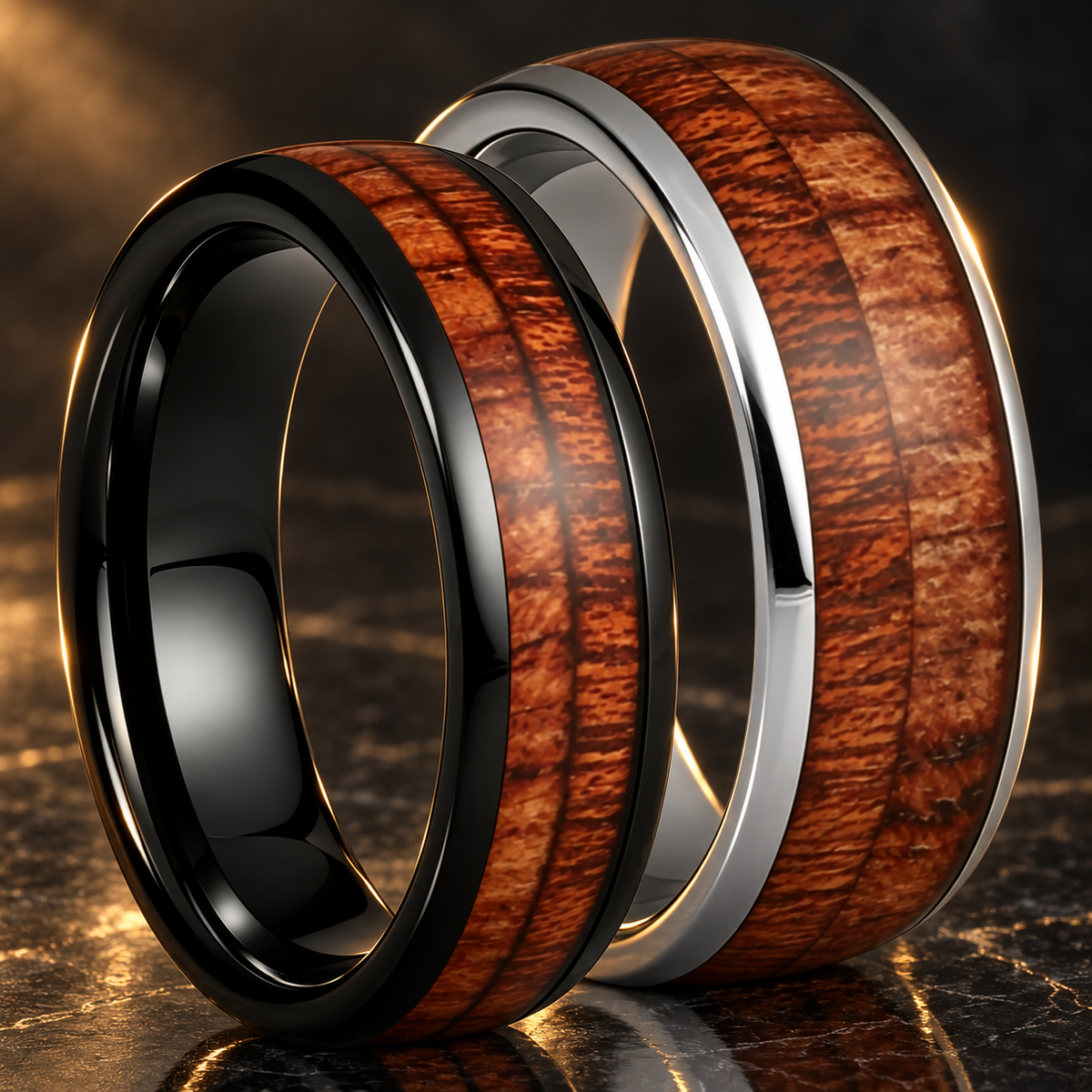 Tungsten ring with Spliced Wood Inlay