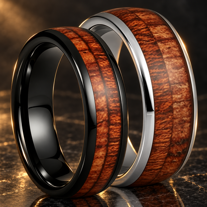 Tungsten ring with Spliced Wood Inlay