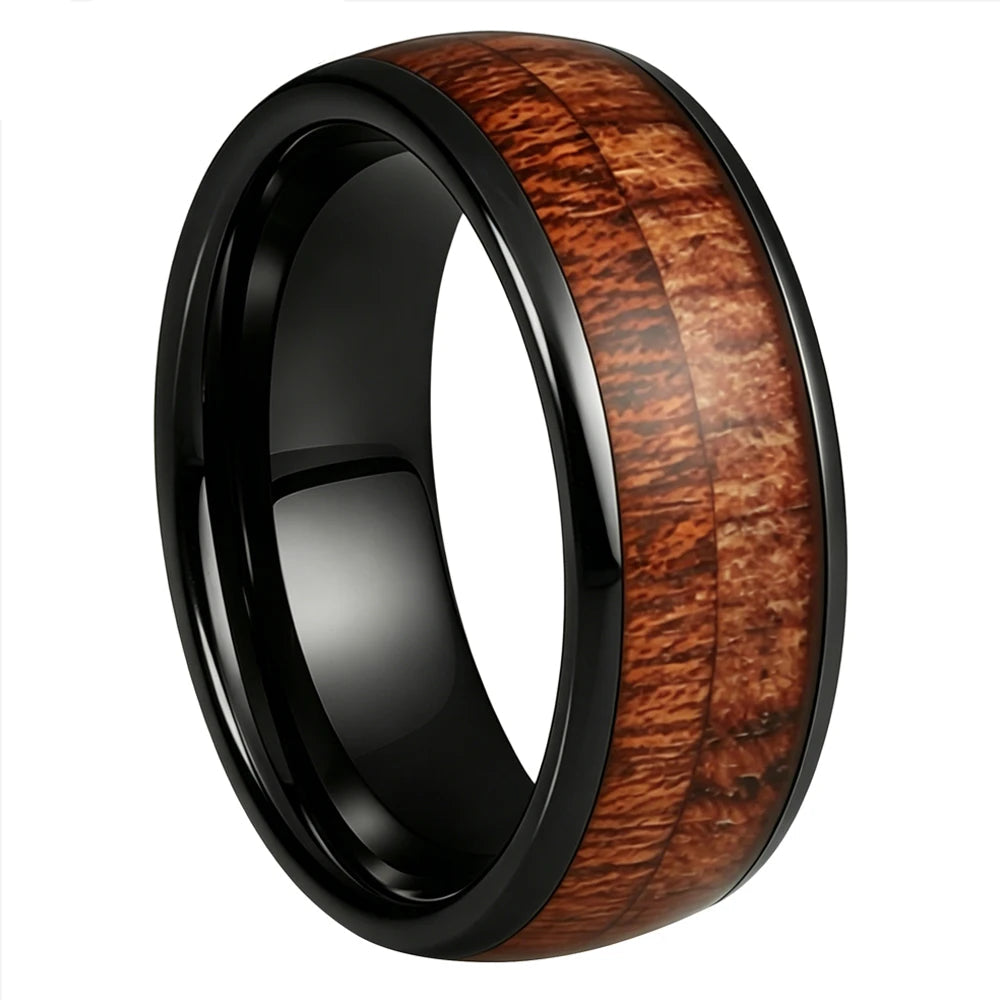 Tungsten ring with Spliced Wood Inlay