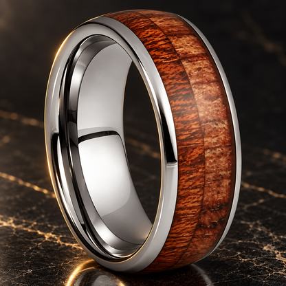 Tungsten ring with Spliced Wood Inlay